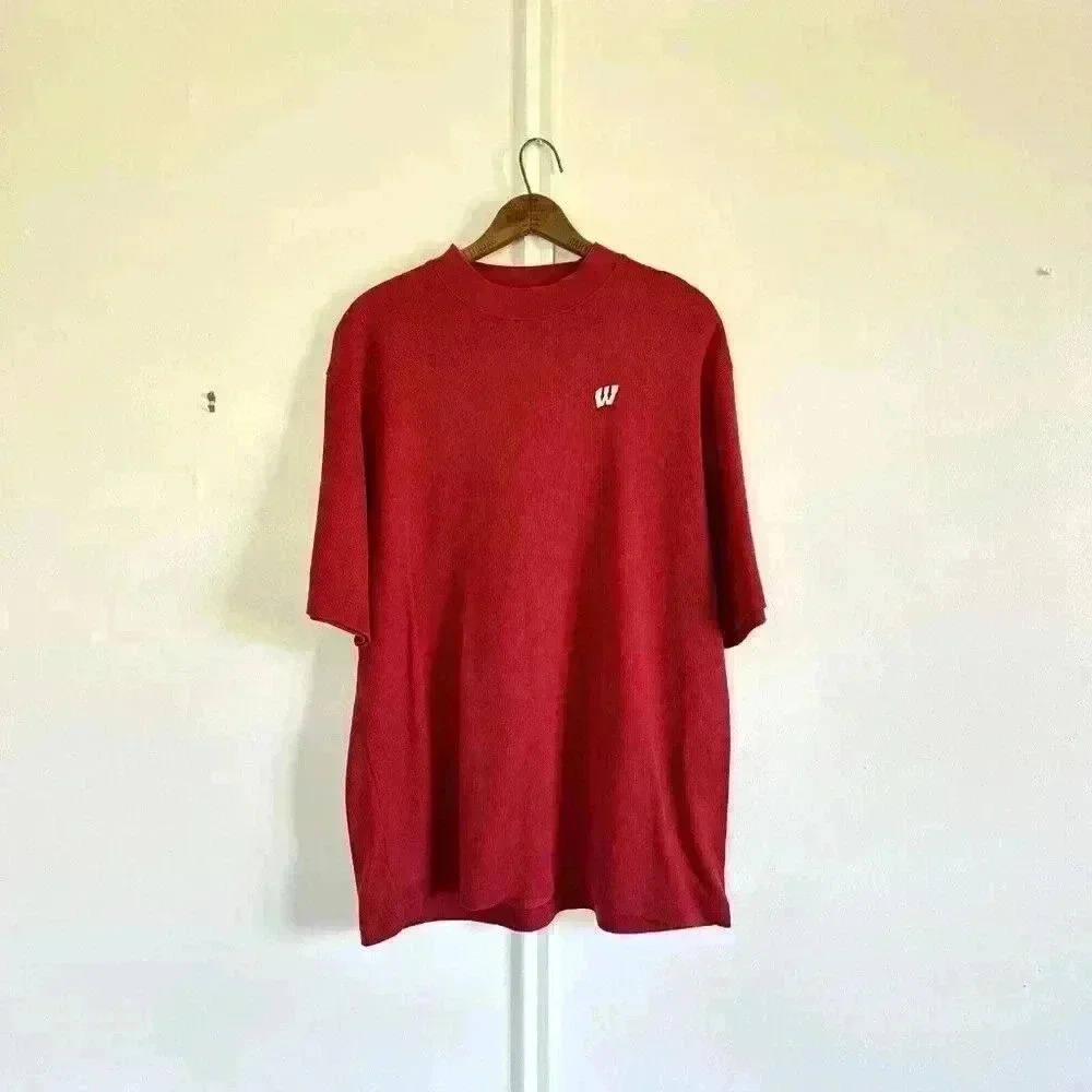 Wisconsin Badgers Cutter Buck Red Mock Neck Shirt Short Sleeve University XL Men